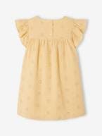 Vestido com flores bordadas, em gaze de algodão, para menina amarelo-pastel+azul-pálido+baunilha+rosado 