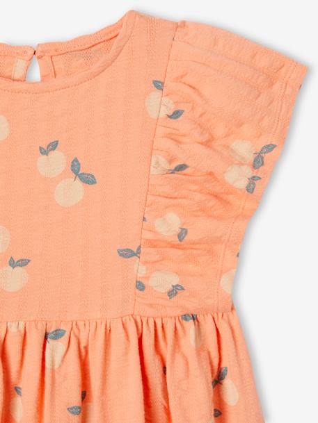 Vestido às flores, em malha com relevo, para menina cru+rosa-bombom+tangerina 