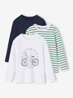 Menino 2-14 anos-T-shirts, polos-T-shirts-Lote de 3 camisolas sortidas de mangas compridas, para menino
