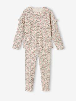 Menina 2-14 anos-Pijamas-Pijama em malha canelada, estampado às flores, para menina