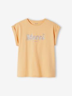 Menina 2-14 anos-T-shirts-T-shirt com mensagem e flores, para menina