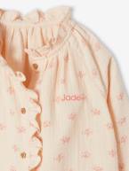 Blusa com folhos, personalizável, em gaze de algodão, estampada às flores, para menina cru+rosa-pálido+tomate+verde-água 