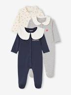 Lote de 3 pijamas 'coração', em interlock, para bebé azul-noite 