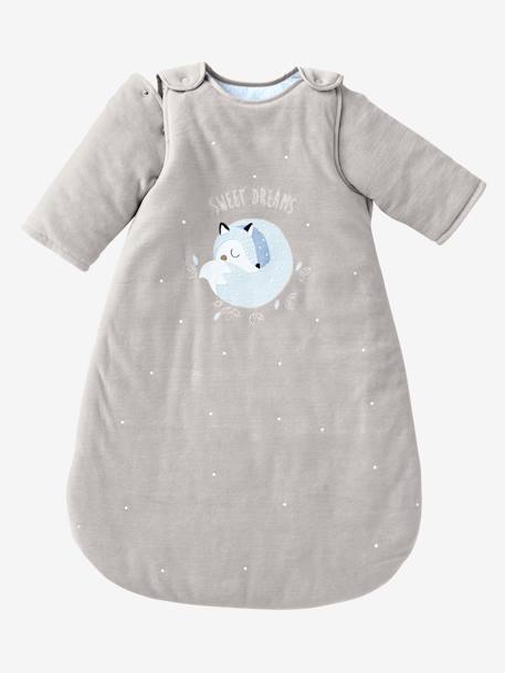 Saco de bebé com mangas amovíveis, em veludo, tema Lobo-do-ártico Cinza-claro liso com decoração 