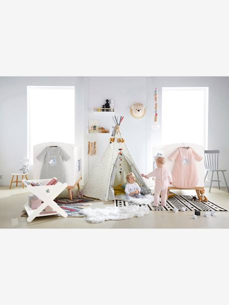 Saco de bebé com mangas amovíveis, em veludo, tema Lobo-do-ártico Cinza-claro liso com decoração 