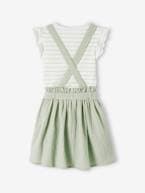 Conjunto t-shirt às riscas + saia em gaze de algodão, para menina coral+lilás+verde-salva 