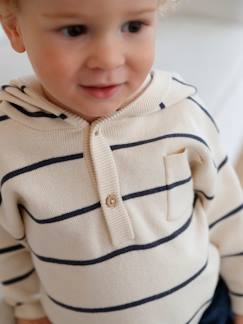 Bebé 0-36 meses-Camisolas, casacos de malha, sweats-Camisolas-Camisola às riscas, com capuz, para bebé