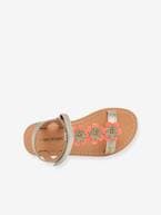 Sandálias em pele, com barra autoaderente, para criança, Ibiscus LES TROPEZIENNES® PAR M. BELARBI coral+prateado 