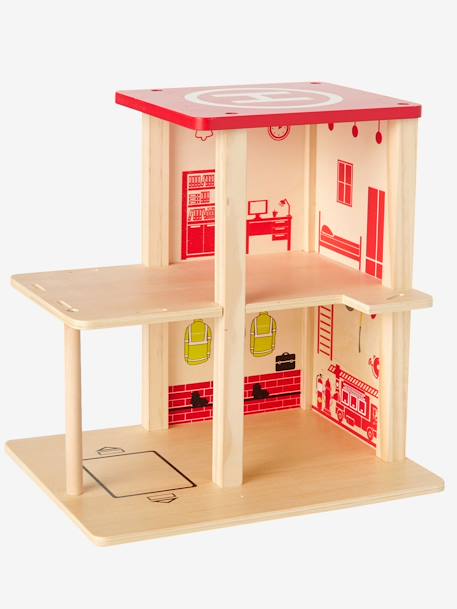 Quartel de bombeiros em madeira e acessórios Vermelho medio liso com motivo 