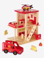 Quartel de bombeiros em madeira e acessórios Vermelho medio liso com motivo 