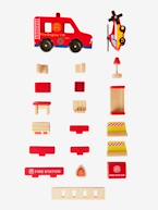 Quartel de bombeiros em madeira e acessórios Vermelho medio liso com motivo 