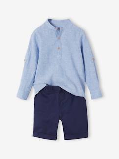 Menino 2-14 anos-Conjunto de cerimónia, camisa com gola Mao e calções, para menino