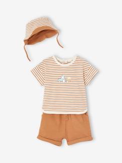 Bebé 0-36 meses-Conjunto de 3 peças para recém-nascido: t-shirt, calções e chapéu a condizer