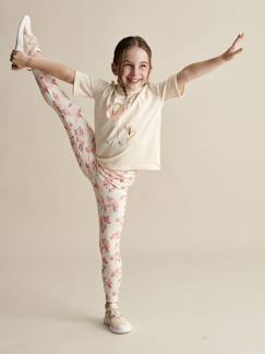 Menina 2-14 anos-Roupa de desporto-Leggings de desporto, em matéria técnica, estampado com flores exóticas, para menina