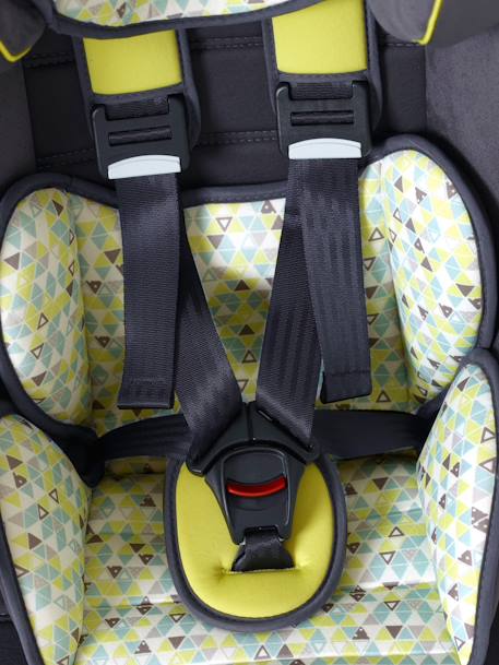 Cadeira-auto VERTBAUDET Kidsit+ grupo 1/2/3 Cinza estrelas+Verde triângulos 