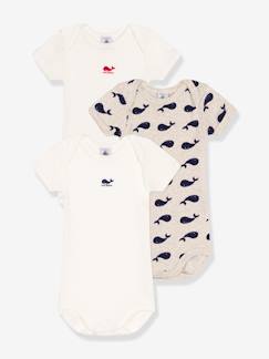 Bebé 0-36 meses-Lote de 3 bodies de mangas curtas, estampado com baleias, da PETIT BATEAU