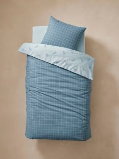 Têxtil-lar e Decoração-Roupa de cama criança-Conjunto capa de edredon + fronha de almofada essentiels, com algodão reciclado, Quadrados & Bicicletas