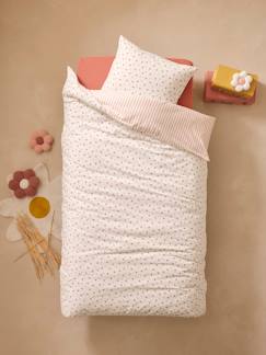 Têxtil-lar e Decoração-Roupa de cama criança-Conjunto capa de edredon + fronha de almofada essentiels, com algodão reciclado, Flores & Riscas