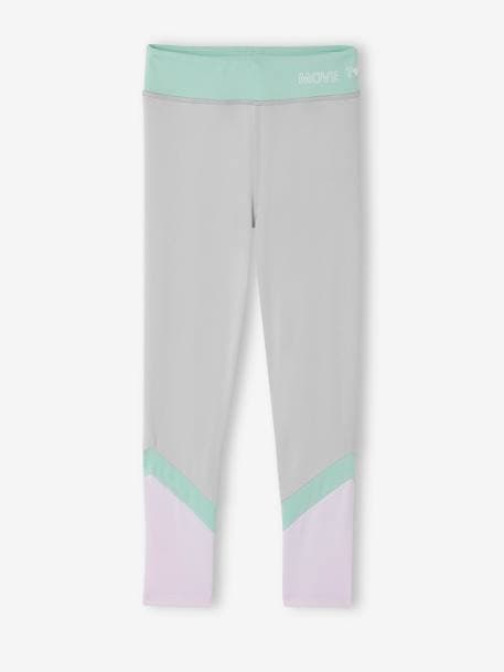 Leggings de desporto com barras, em matéria técnica, para menina cinza mesclado+rosa 