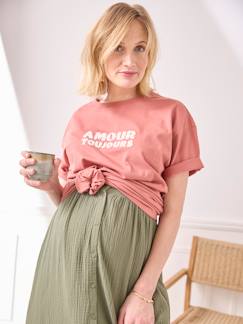 Roupa grávida-T-shirt lisa com mensagem, em algodão biológico, para grávida