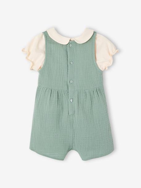 Conjunto personalizável de 3 peças, t-shirt, macacão e fita de cabelo, para bebé rosa-velho+verde-salva 