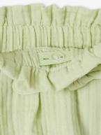 Calções estilo 'paperbag', em gaze de algodão, para menina azul-pálido+baunilha+coral+verde amêndoa 