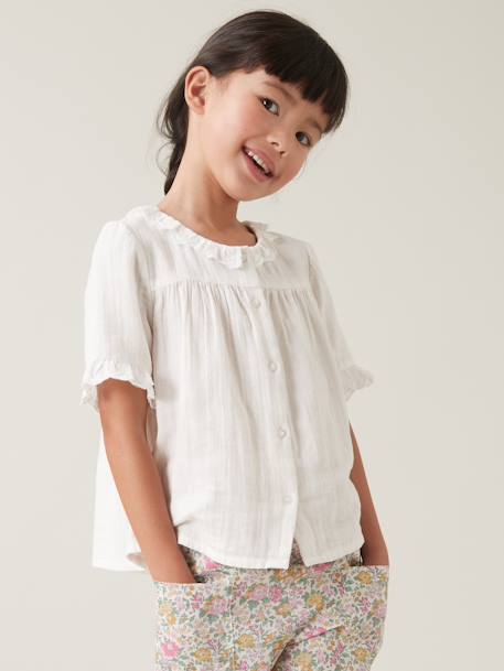 Camisa da CYRILLUS, em gaze de algodão bio, para menina cru+rosa 