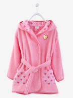 Roupão de banho com capuz, personalizável, para criança Azul cinzento+Rosa liso com decoração 