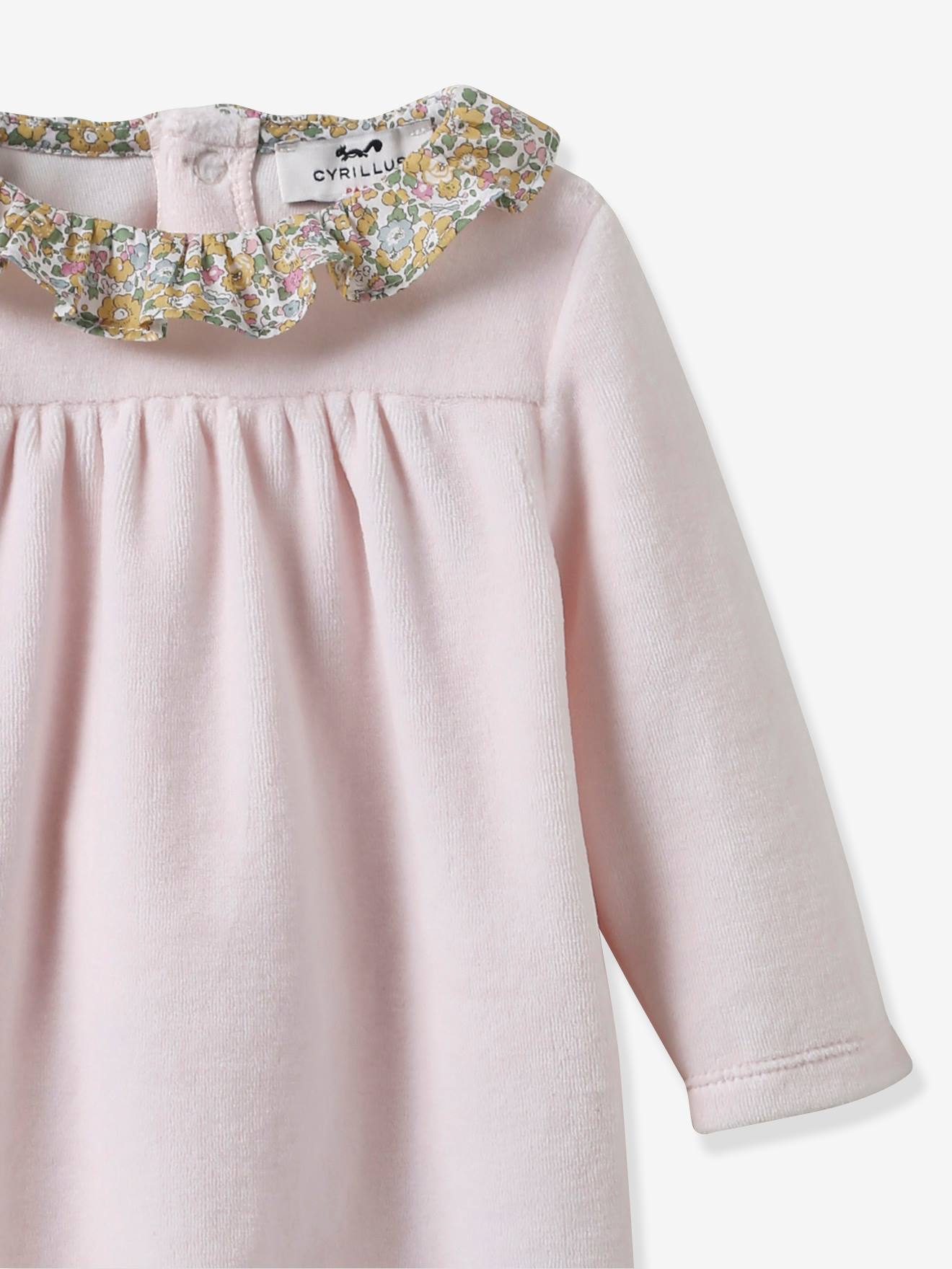 Pijama da CYRILLUS, em veludo + boneco-doudou em tecido Liberty amarelo