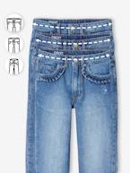 Jeans direitos, morfológicos, para menina, medida das ancas LARGA ganga bleached+stone 