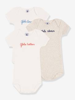 Bebé 0-36 meses-Bodies-Lote de 3 bodies com mensagem, em algodão, mangas curtas, da PETIT BATEAU