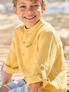 Personalizáveis-Menino 2-14 anos-Camisas-Camisa em gaze de algodão, mangas para dobrar, para menino
