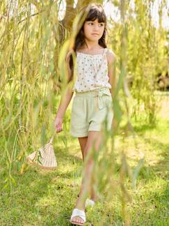 Menina 2-14 anos-Calções -Calções estilo "paperbag", em gaze de algodão, para menina