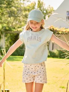 Menina 2-14 anos-T-shirts-T-shirt com mensagem e flores, para menina