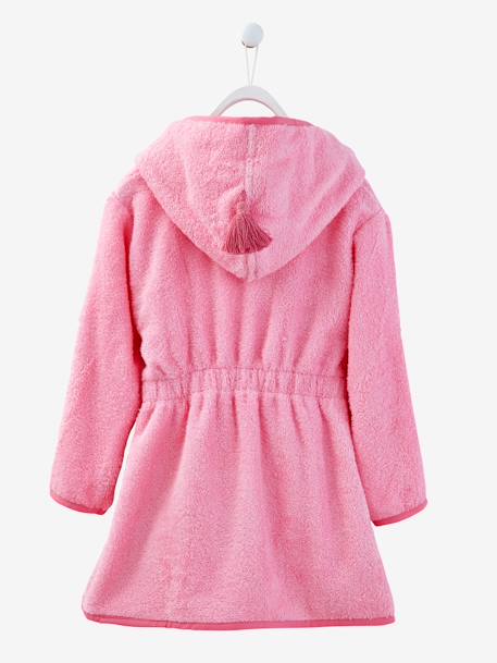 Roupão de banho com capuz, personalizável, para criança Azul cinzento+Rosa liso com decoração 