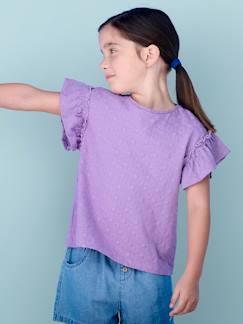 Menina 2-14 anos-T-shirts-T-shirts-T-shirt às flores bordadas e mangas com folho, para menina