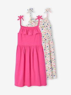 Menina 2-14 anos-Vestidos-Lote de 2 vestidos de alças, 1 estampado + 1 liso, para menina