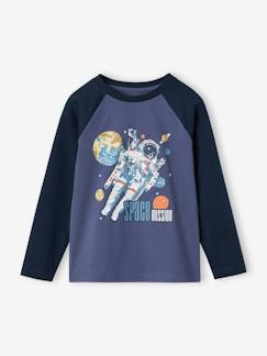 Menino 2-14 anos-T-shirts, polos-Camisola com motivo gráfico e mangas raglan de cor, para menino