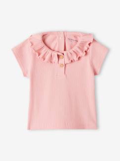T-shirts-Bebé 0-36 meses-T-shirt em canelado, com folho na gola, para bebé