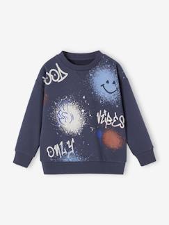 Menino 2-14 anos-Camisolas, casacos de malha, sweats-Sweat de gola redonda com grafites, para menino