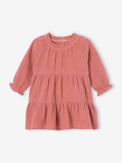 Bebé 0-36 meses-Vestido com folhos, em gaze de algodão, para menina