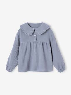 Menina 2-14 anos-Blusas, camisas-Blusa em gaze, gola Claudine fantasia, para menina