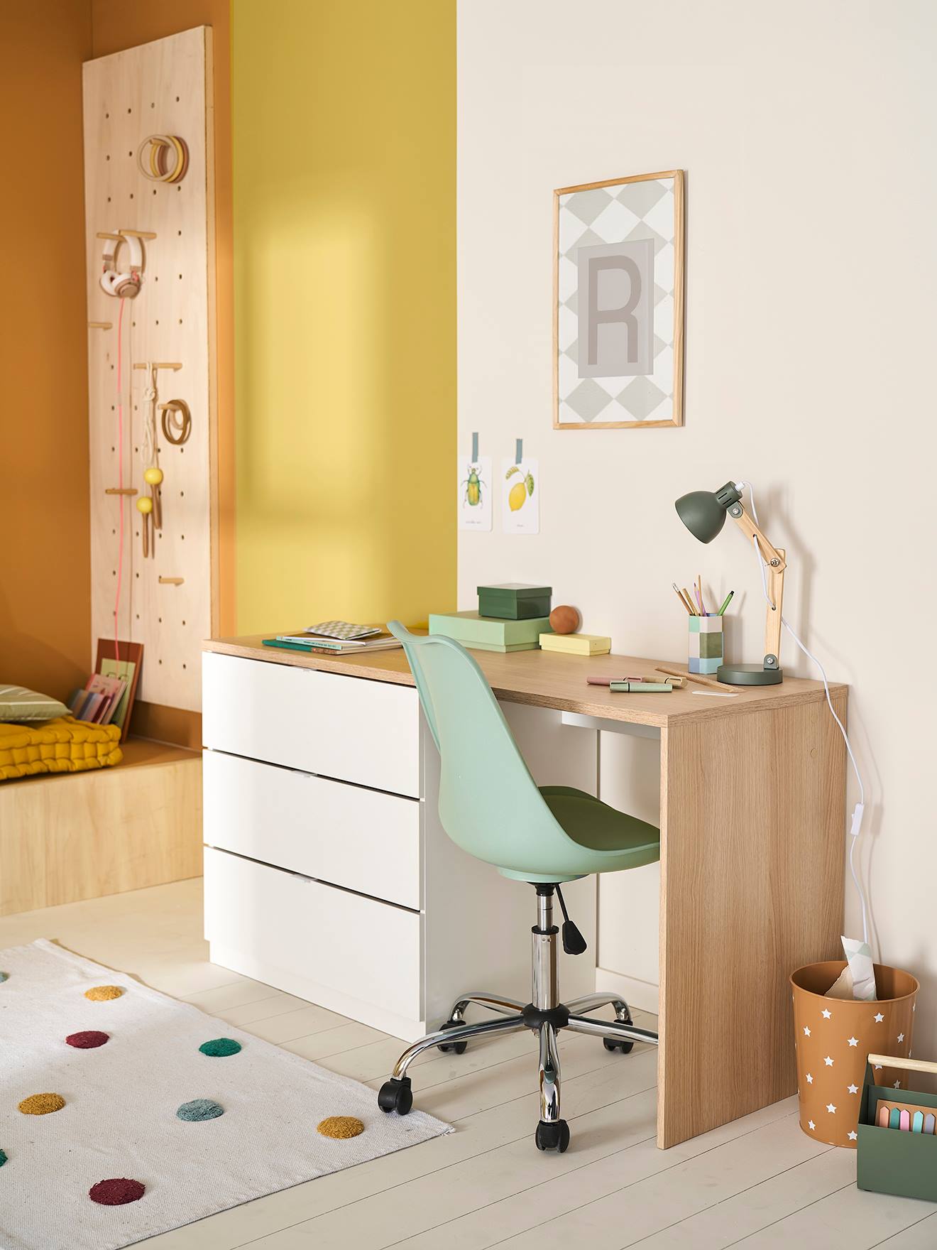 Secretária especial primária com cómoda integrada branco
