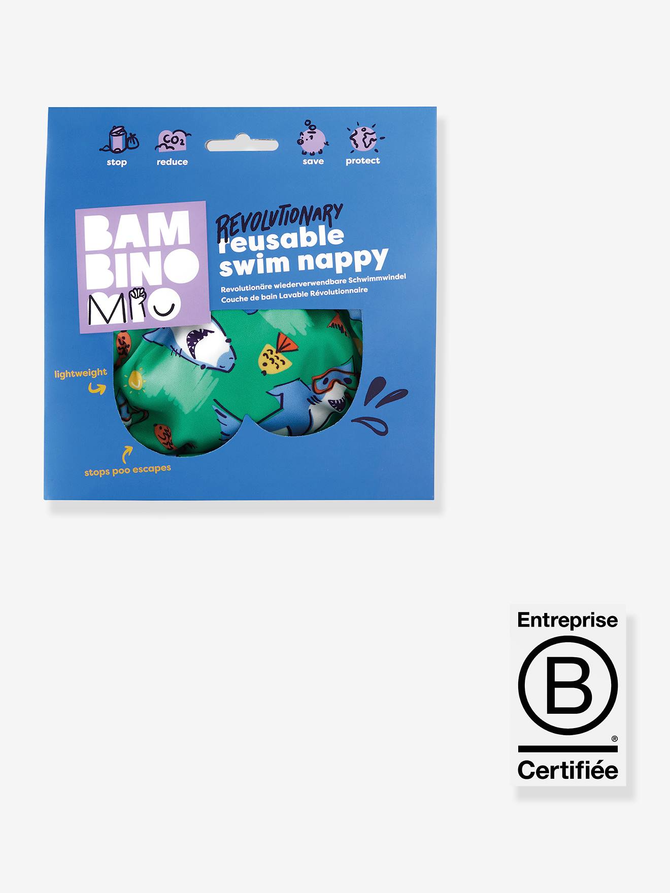 Fralda de banho lavável, 1-2 anos (9-12 kg), BAMBINO MIO azul