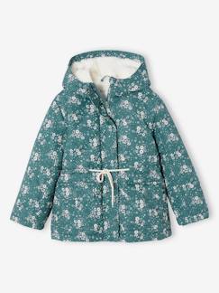 Menina 2-14 anos-Casacos, blusões-Parka com capuz, estampado às flores, forro em sherpa, para menina