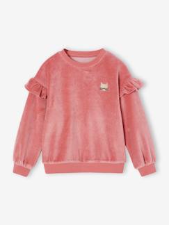 Menina 2-14 anos-Camisolas, casacos de malha, sweats-Sweatshirts -Sweat com folhos, em veludo, com gato, para menina