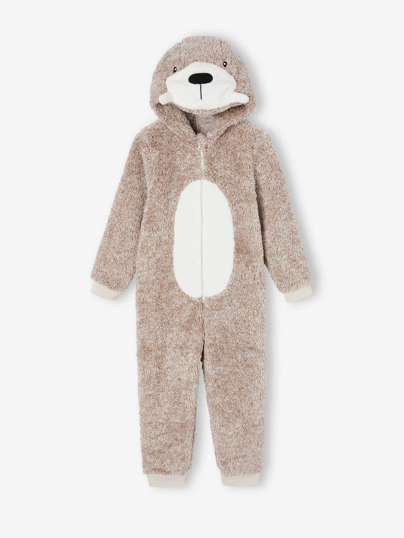  - Macacão-pijama morsa, com capuz, para menino bege mesclado