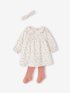 Bebé 0-36 meses-Conjuntos-Conjunto de 3 peças, vestido + collants + fita de cabelo, para bebé