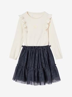 Menina 2-14 anos-Conjunto com camisola com folhos e saia em tule, para menina