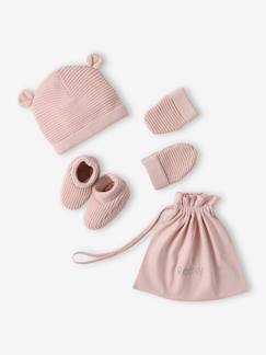 Bebé 0-36 meses-Conjunto gorro, luvas e sapatinhos, bolsa a condizer, para recém-nascido